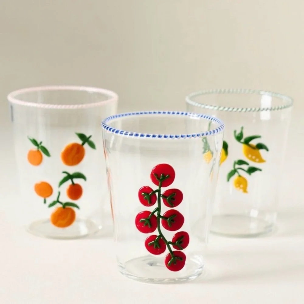 ANTHROPOLOGIE Handpainted Farmstand Juice Glass Lemons New in Box